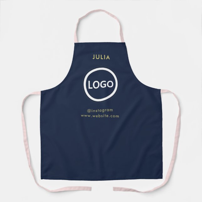 Business Logo Navy Employee Staff Name Apron (Front)