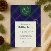 Business Logo Navy Plaid Christmas Staff Party