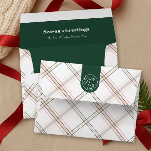 Business Logo Neutral Plaid Holiday Professional Envelope