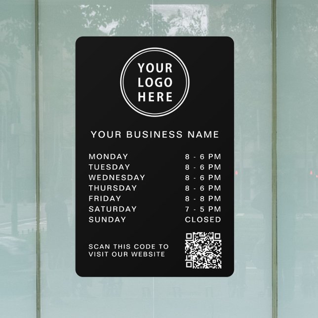 Business Logo Open Hours QR Code Black Window Cling (Business Logo Open Hours QR Code Black Window Cling)