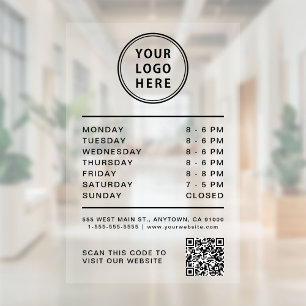 Business Logo Open Hours QR Code Window Cling