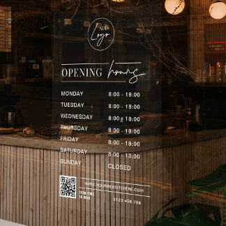 Business Logo Opening Hours QR Code Transparent Window Cling