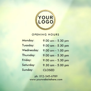 Business Logo Opening Hours Window Cling   Black