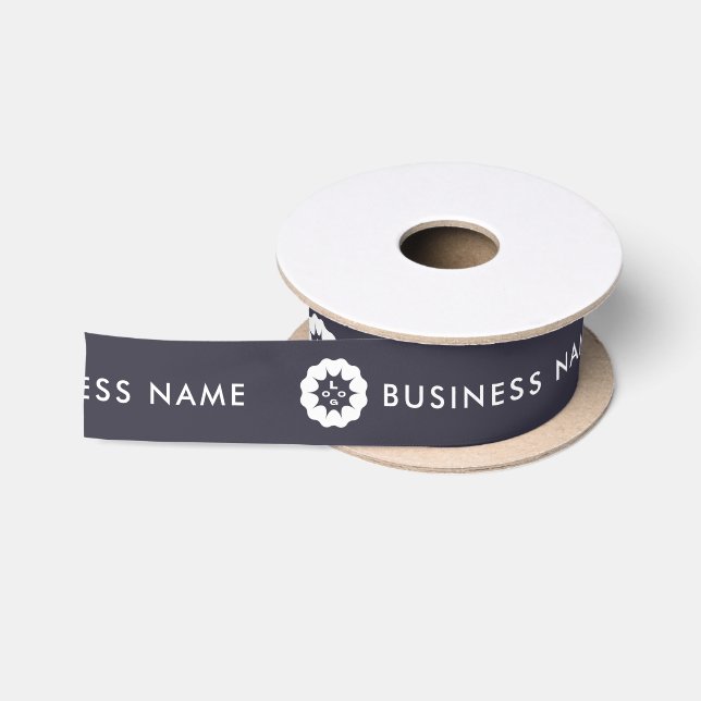 Business Logo or Icon + Name Company brand Navy Satin Ribbon (Spool)
