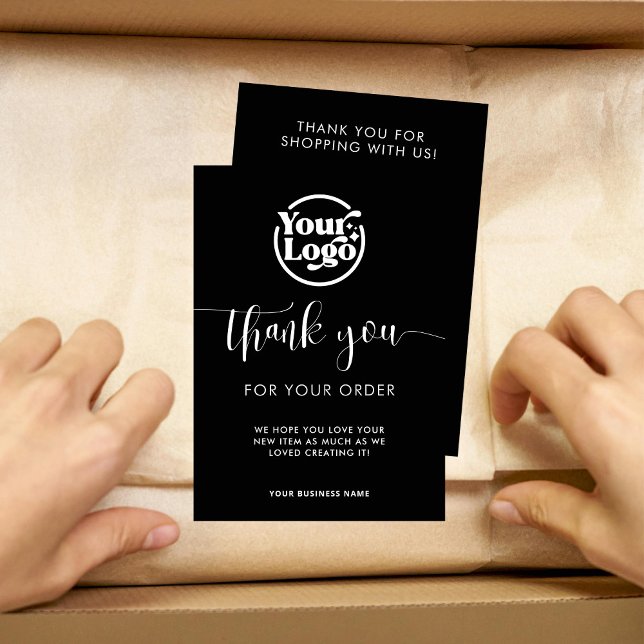 Business Logo Order Package Discount QR Code Black Thank You Card (Creator Uploaded)