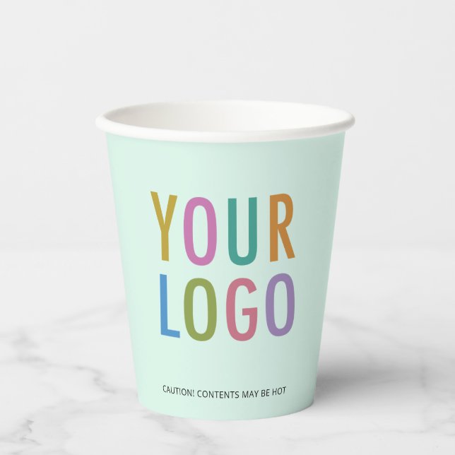 Business Logo Paper Cups Custom Mint Green 8 oz (Front)