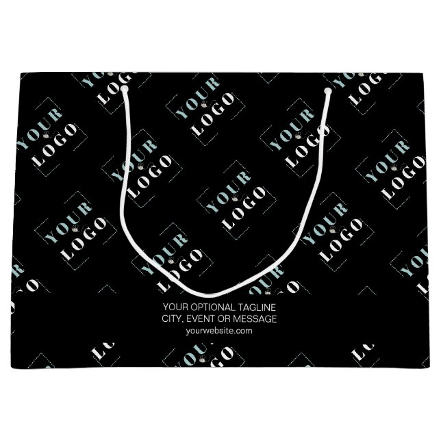 Business Logo Pattern with Promotional Custom Text Large Gift Bag (Front)