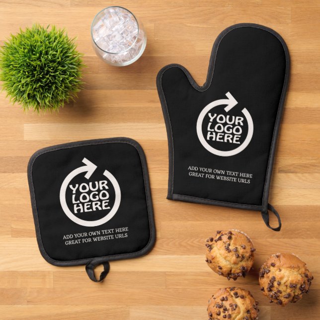 Business Logo Personalized Oven Mitt & Pot Holder Set (Top Down)