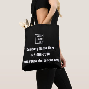 Business Logo Phone Website Contact Info Black Tote Bag