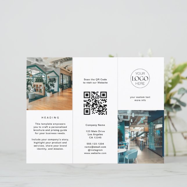 Business Logo Photo Chic Modern Tri Fold Brochure (Standing Front)