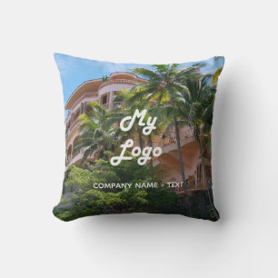 Business logo photo hotel rental property vacation throw pillow