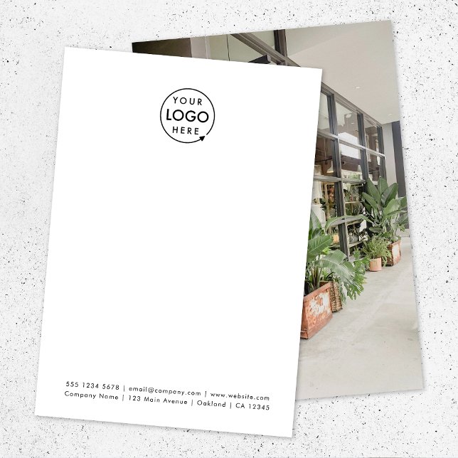 Business Logo | Photo Modern Minimalist White Card (Modern vertical logo business note card by Guava with a full size custom photo on the reverse)