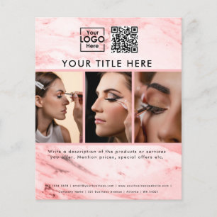 Business Logo Pink Marble 3 Photos QR Code Flyer