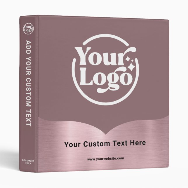 Business Logo Pink Metallic Rose Gold Company Binder (Front/Spine)