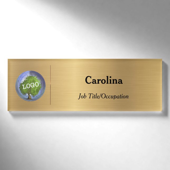 Business Logo Promotional Company Magnetic Gold Name Tag (Front)