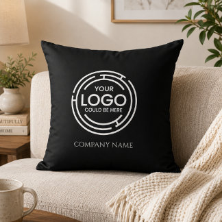 Business Logo promotional Marketing Black White Throw Pillow