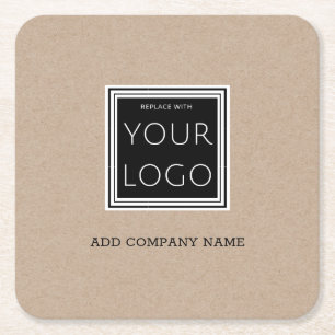 Business Logo Promotional Rustic Kraft Square Paper Coaster