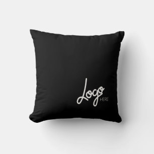 Business Logo Promotional Solid Colour Black Throw Pillow