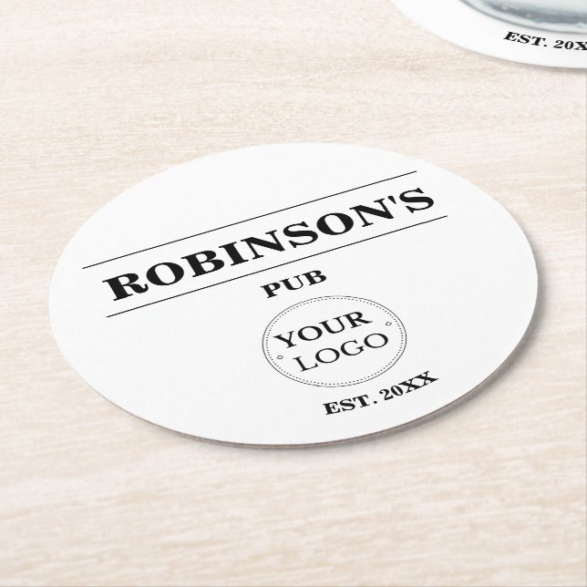 Business Logo Pub Bar Name Year Established  Round Paper Coaster (Angled)