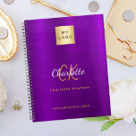 Business logo purple gold monogram glamourous 2024 planner<br><div class="desc">A purple faux metallic looking background. Personalize and add your business logo,  monogram initials,  name and a title.  Golden and white letters. Your company logo both on front and on the back.</div>