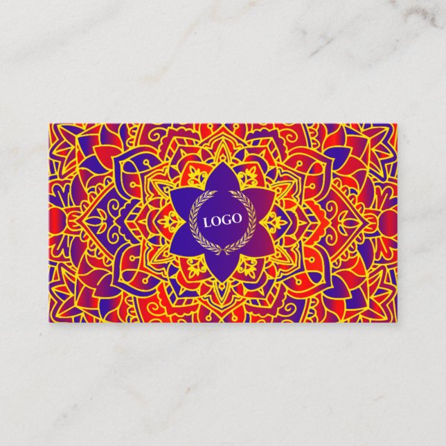 Business Logo Purple Orange Mandala Card (Front)