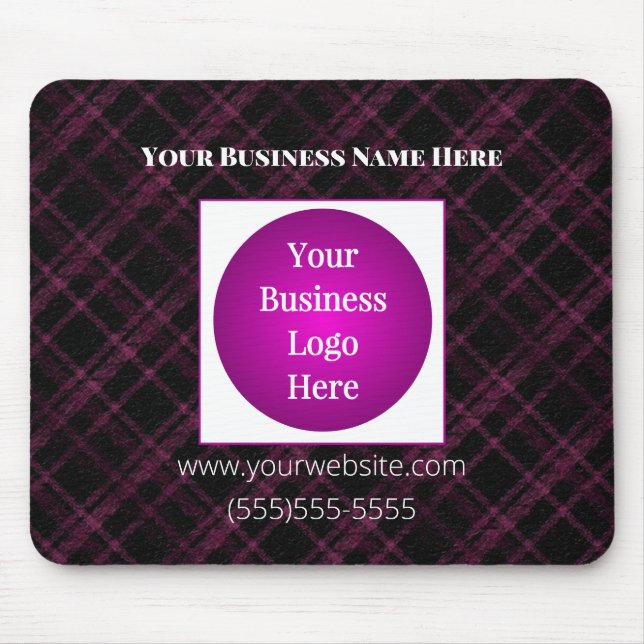 Business Logo | Purple Plaid Personalized Mousepad (Front)