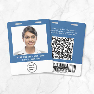 Business Logo QR Code Barcode Blue Photo ID Badge