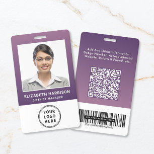 Business Logo QR Code Barcode Purple Photo ID Badge