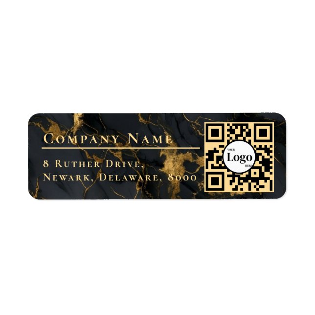 Business Logo Qr Code Black Agate Return Address (Front)