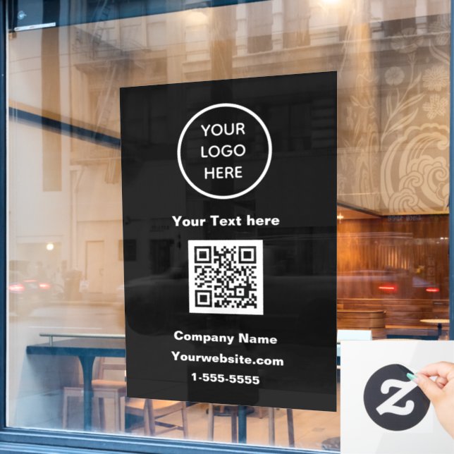 Business Logo QR Code Black Modern Promotional Window Cling (Cafe Window)