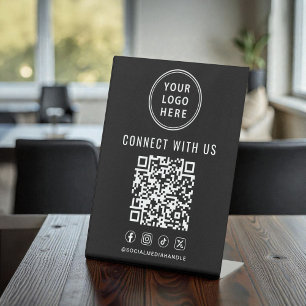 Business Logo QR Code Black Tabletop Pedestal Sign