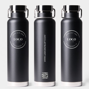 Business Logo QR code black Tradeshow giveaway  Water Bottle