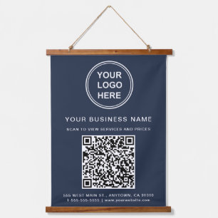 Business Logo QR Code Blue Hanging Tapestry