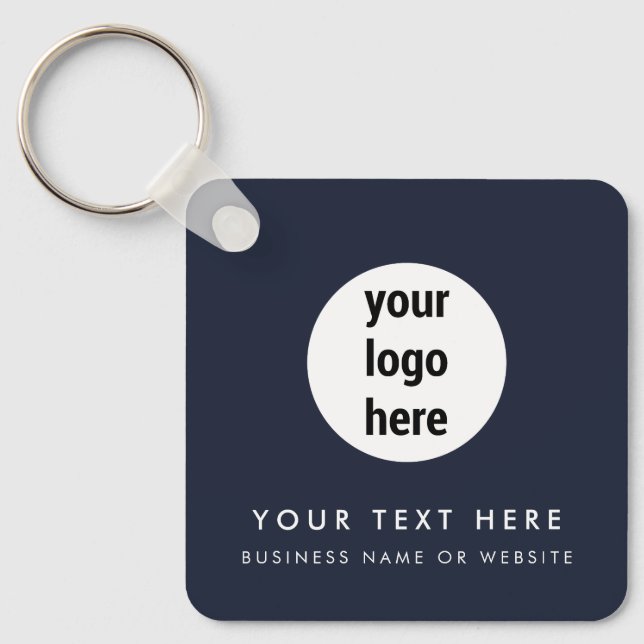 Business Logo QR Code Blue Minimalist Business  Keychain (Front)