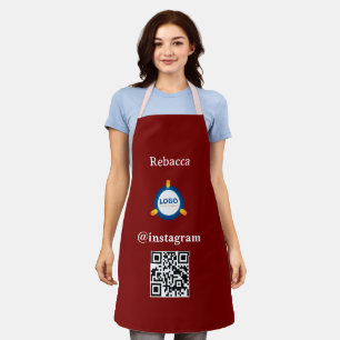 Business Logo Qr Code Blush Pink Employee Staf Apron