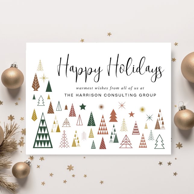 Business Logo QR Code Christmas Trees Corporate Holiday Card (Spread the joy of the season and strengthen business relationships with our stylish holiday card)