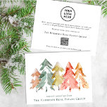 Business Logo QR Code Christmas Watercolor Holiday Card<br><div class="desc">An elegant corporate holiday greeting card for your business featuring a beautiful abstract watercolor of pine trees in muted green, red, gold and orange, a customizable seasonal greeting and your company’s name. On the back, upload your logo, input your website address to create a QR code that your customers can...</div>