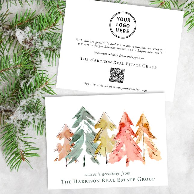 Business Logo QR Code Christmas Watercolor Holiday Card (Creator Uploaded)
