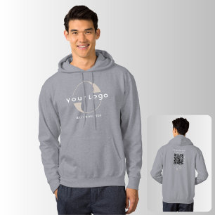 Business logo QR code Company brand swag Men Gray Hoodie