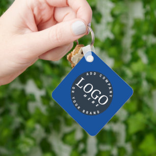 Business Logo QR Code Company Employees Blue Keychain