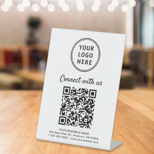 Business Logo QR Code Connect With Us Tabletop Pedestal Sign