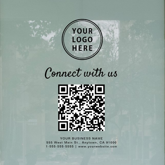 Business Logo QR Code Connect With Us Window Cling (A QR code sign to effortlessly connect your customers to your online platforms)
