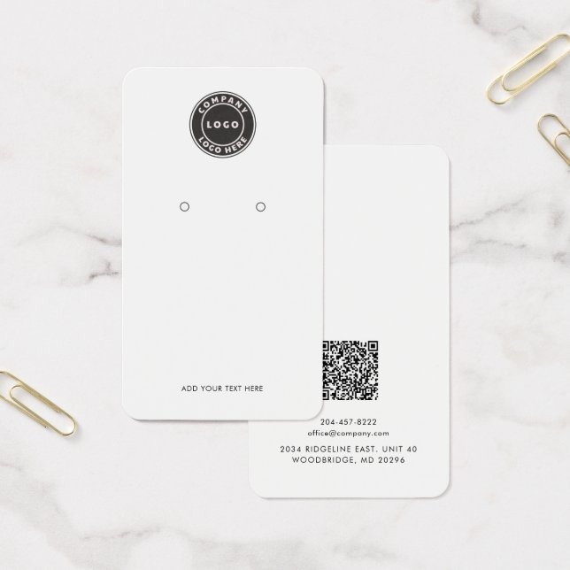Business Logo QR Code Earring Custom Display Card (Office)