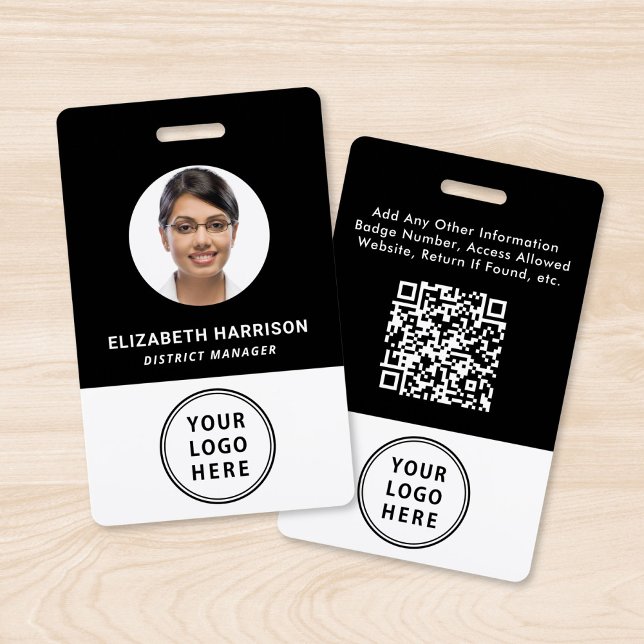 Business Logo QR Code Employee Photo ID Black Badge (Creator Uploaded)