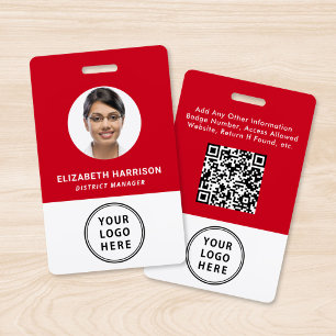 Business Logo QR Code Employee Photo ID Red Badge