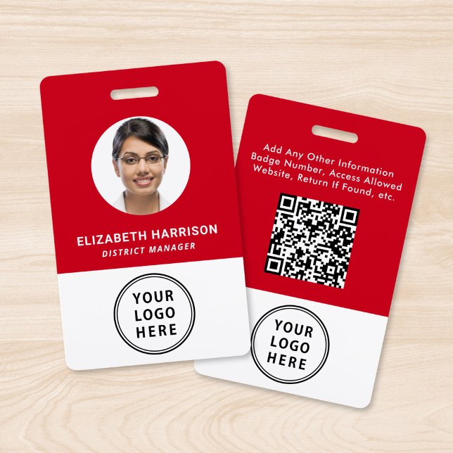 Business Logo QR Code Employee Photo ID Red Badge (Creator Uploaded)