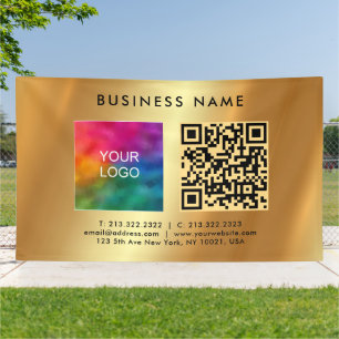 Business Logo QR Code Gold Outdoor Promotional Banner