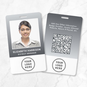 Business Logo QR Code Gray Employee Photo ID Badge