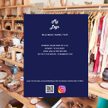 Business logo qr code instagram custom text blue flyer<br><div class="desc">Navy blue background,  white text. Personalize and add your business logo,  name,  address,  your text,  your own QR code to your instagram account.</div>