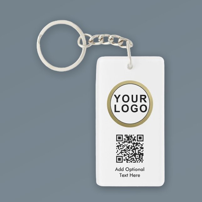 Business Logo QR Code Keychain | Black White (Stylishly Personalize with Your Custom Logo, QR Code & Optional Text)